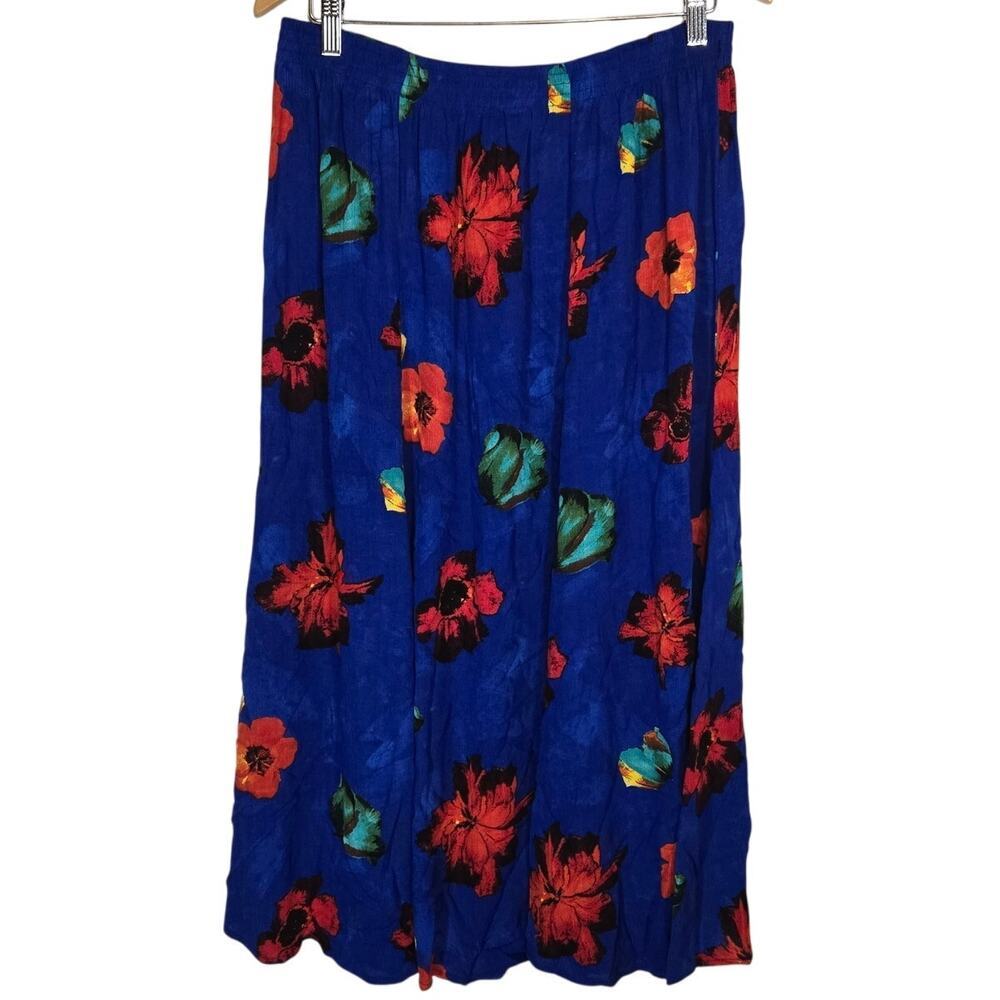 Vtg‎ Multicolor Floral Midi Skirt Elastic Summer Flower Boho Kidcore Teacher 1X